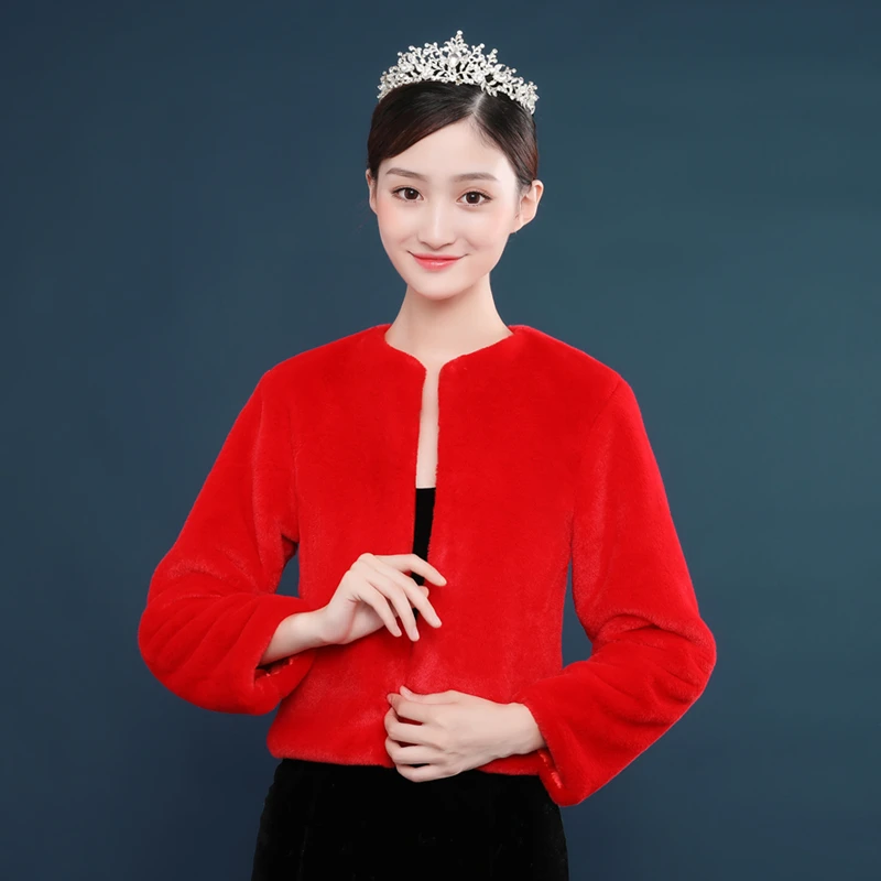 New Long Sleeves Women Bridal Shawl Fur Faux Wrap Elegant Warm Bolero red Wedding Jacket Coat Winter Cape | Свадьбы и торжества