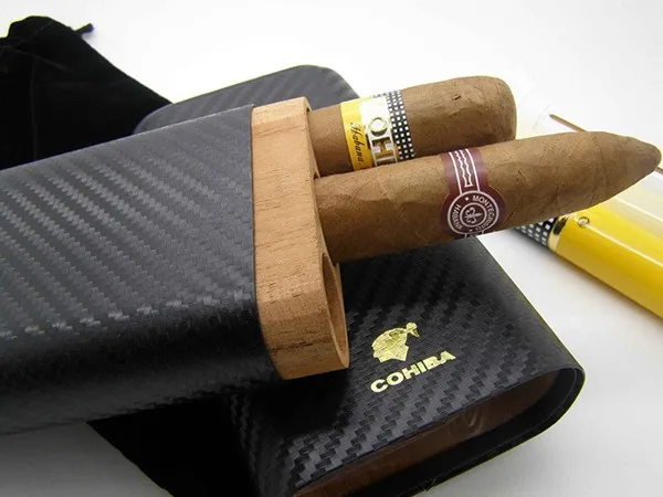 COHIBA для путешествий, сигара кожаный чехол из углеродного волокна и кедрового дерева 3 трубки держатель для сигары мини-коробка с увлажнителем