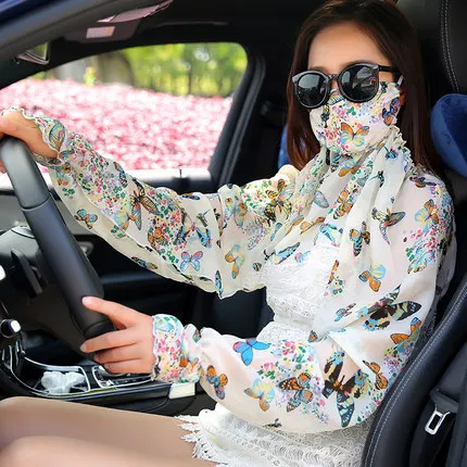 Женские летние солнцезащитные шарфы для вождения с маской шаль пончо цветочным