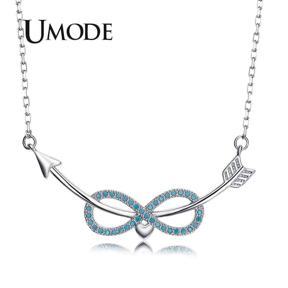 UMODE Для женщин белое золото ожерелья со знаком бесконечности для девочек синий Стразы Подвески Новая Мода длинная цепь вечерние ювелирные изделия UN0242B - Окраска металла: White Gold