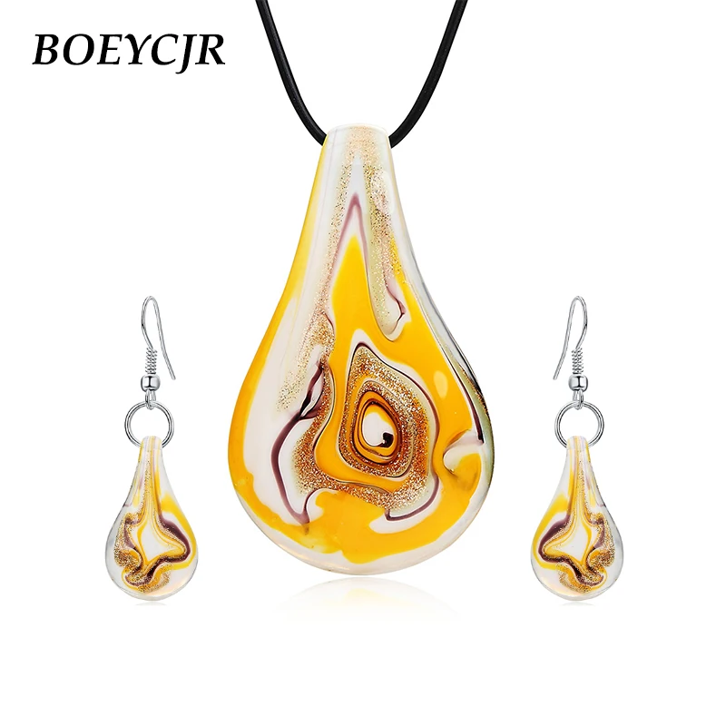 Ожерелье и серьги BOEYCJR с подвеской из стекла сыпучим песком винтажное этническое