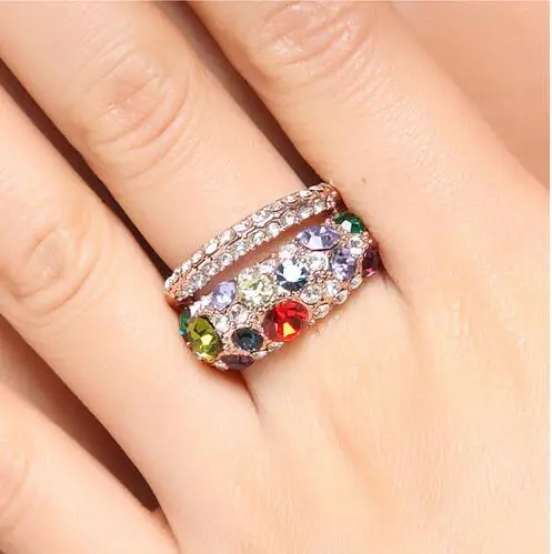 Роскошный Золотой цветной камни кольца аксессуары кристаллами от Сваровски