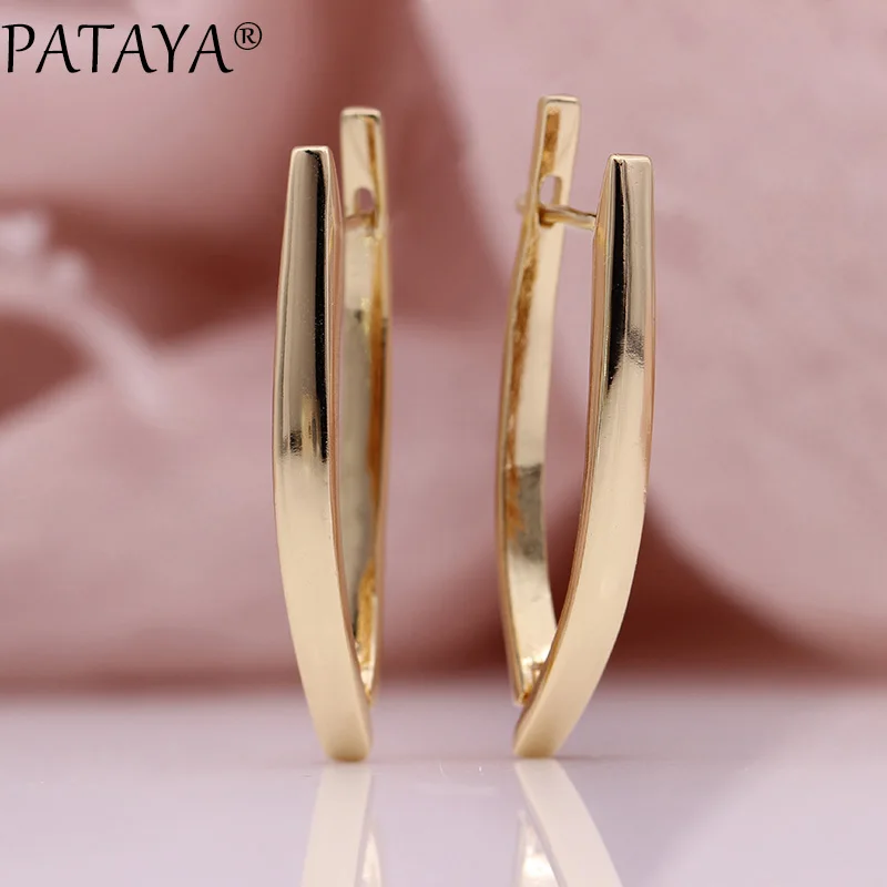 PATAYA, новинка, длинные женские серьги в форме V, 585, розовое золото, натуральный циркон, свисающие серьги, для девушек, для свадьбы, вечеринки, блестящие, хорошее ювелирное изделие