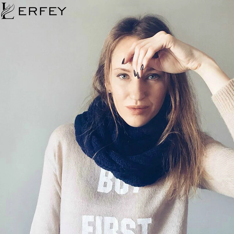 Зимний вязаный шарф кольцо LERFEY для женщин унисекс влюбленных пар шарфы снуды