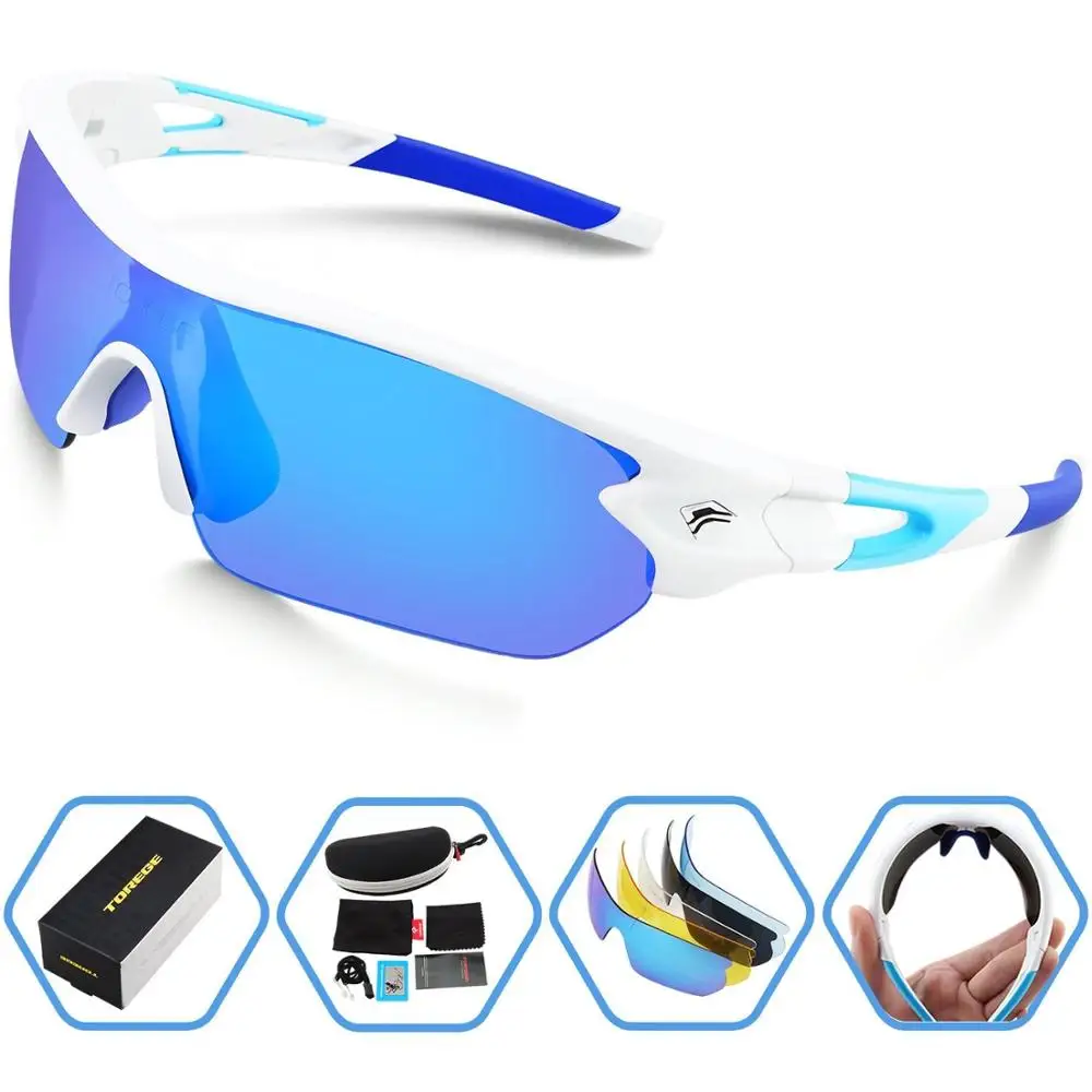 2018 Polarized Sports Sunglasses With 5 Interchangeable Lens for Men Women Cycling Running Driving Fishing Golf Baseball Glasses | Спорт и