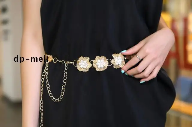 Модный цветочный металлический Универсальный женский пояс с бриллиантами и