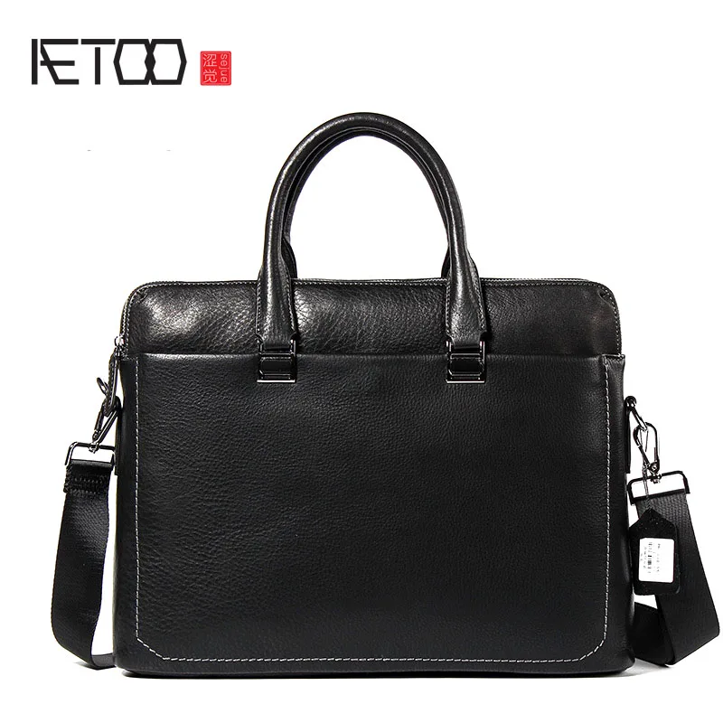 AETOO 2017 new leather men's first-class cowhide portable briefcase oblique cross package business | Багаж и сумки