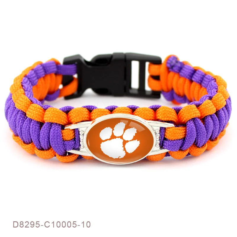 Модные 18*25 мм стеклянные Заказные спортивные шармы Clemson Браслеты Из паракорда для выживания и браслеты для мужчин и женщин 10 шт./лот