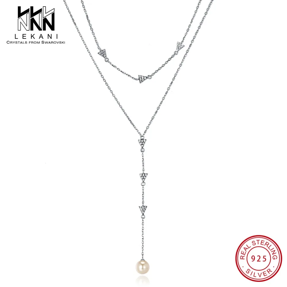 Женские двухслойные ожерелья с кристаллами Swarovski треугольная подвеска золотым