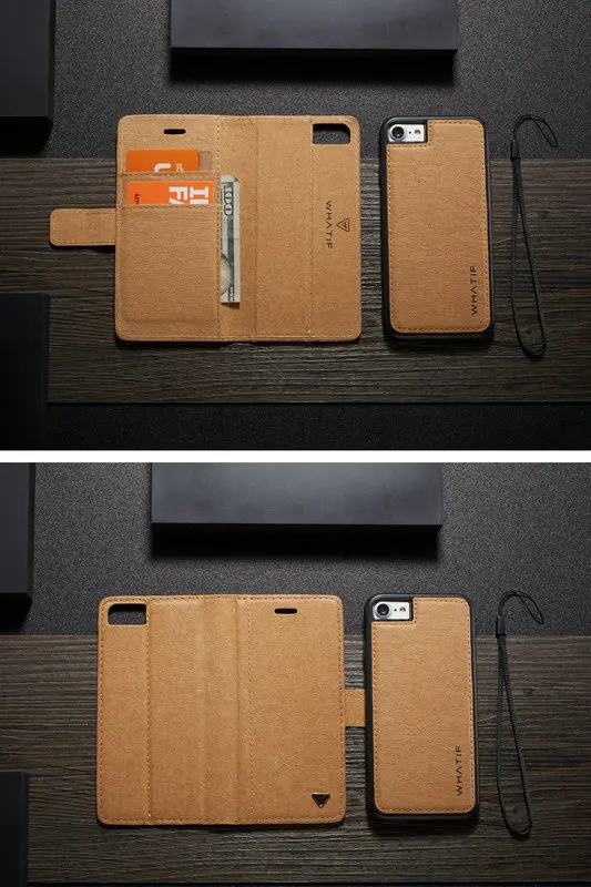 Brown WHATIF 2 в 1 кошелек для iPhone XR XS Max X 7 8 Plus бумажный DIY уникальный кошелек Магнитный чехол для iPhone 5 SE 6 Plus Магнитный чехол - Цвет: Brown