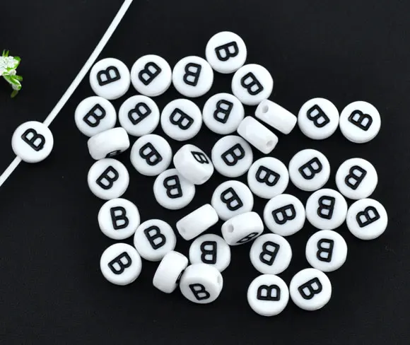 DoreenBeads, акриловые бусины, плоские круглые белые буквы, узор около 3,6 мм(1/") Диаметр, отверстие: около 1,0 мм, 60 шт., новинка