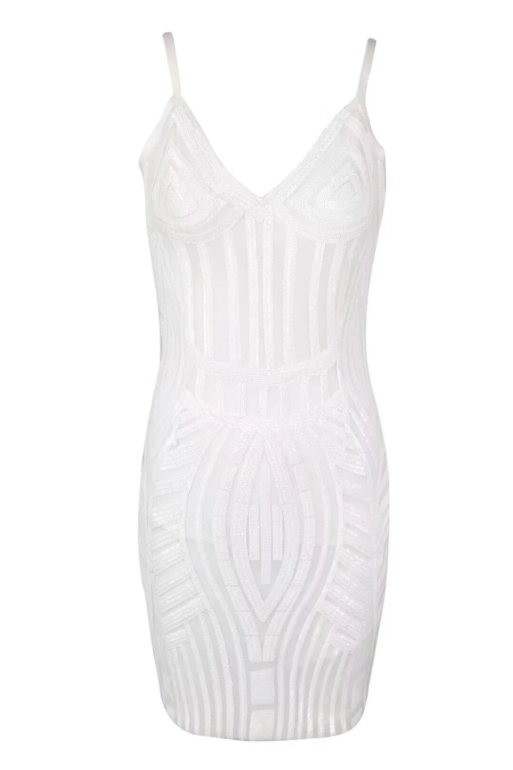 Женское вечернее платье с v-образным вырезом белое блестками лето 2019 | Женская