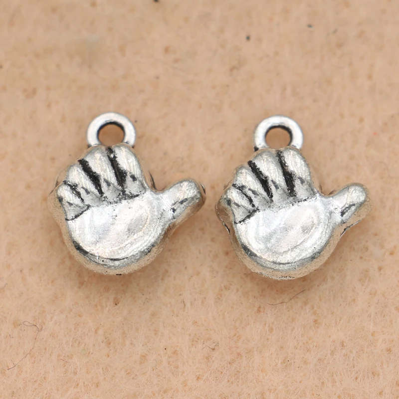 

KJjewel Antique Silver Plated OK Hand Charms Pendants Jewelry Making Bracelet Accessories 16x15mm 10PCS/lot
