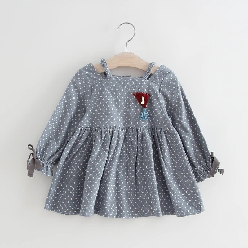 2018 Одежда для маленьких девочек платье принцессы в горошек с длинными рукавами