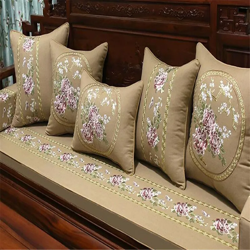 Free Shipping Cotton Linen Peony Throw Pillow Inner 50x50cm New Gift Embroidery Cushion Chair Sofa Car Mat Decora Waist Bloster | Дом и сад