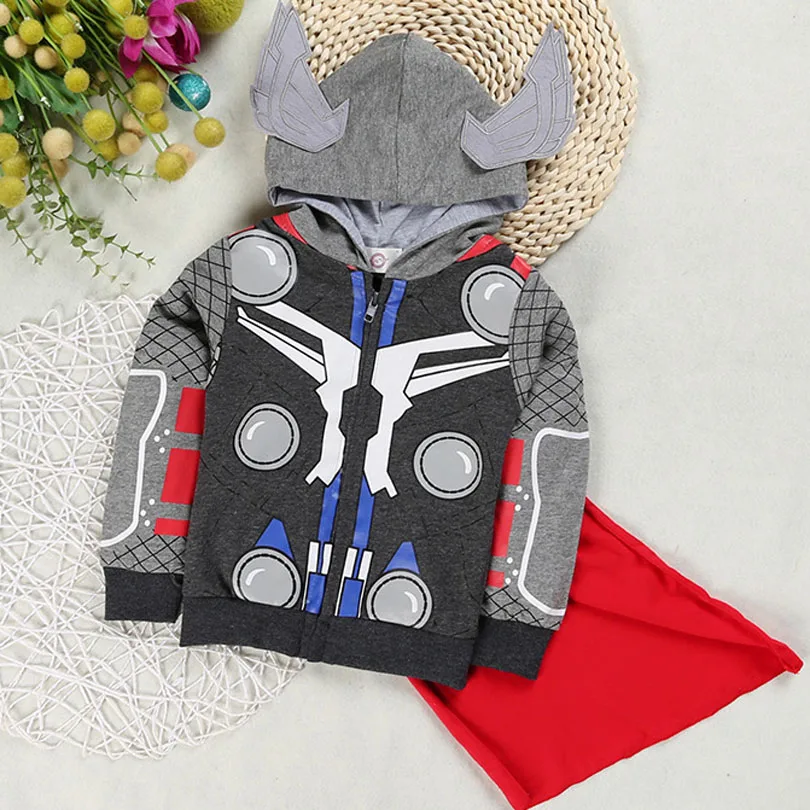 Thor Детские куртки пальто с капюшоном с героями Marvel одежда для маленьких мальчиков с изображением Железного человека, Тора, Халка, Человека-паука детская весенне-осенняя верхняя одежда - Цвет: Thor