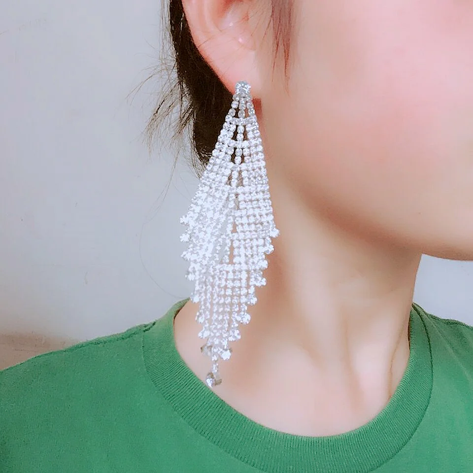 Роскошные стразы серьги для женщин большие висячие свадебные Свадебные