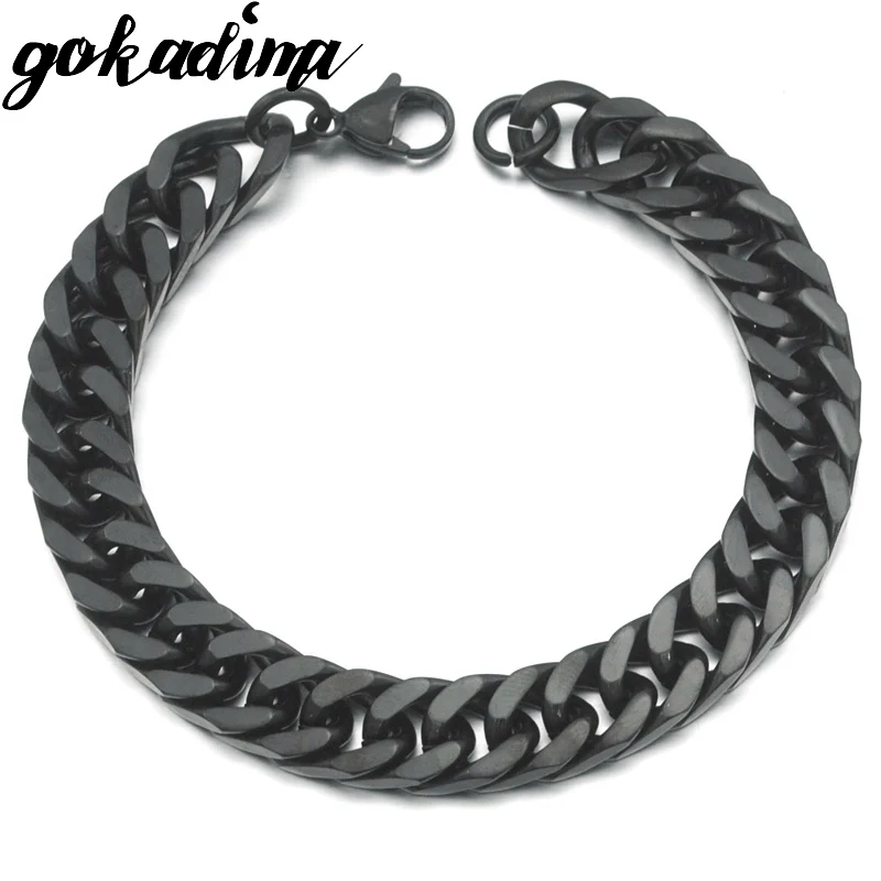 black color Gokadima, золотые браслеты из нержавеющей стали, панцирная кубинская цепочка, мужской браслет, ювелирное изделие, pulseira masculina, Рождественский подарок - Окраска металла: black color