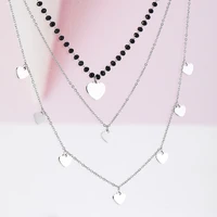 women multilayer black crystal heart charms necklace chains choker necklace stainless steel bijoux collier jewelry 2019 trendy