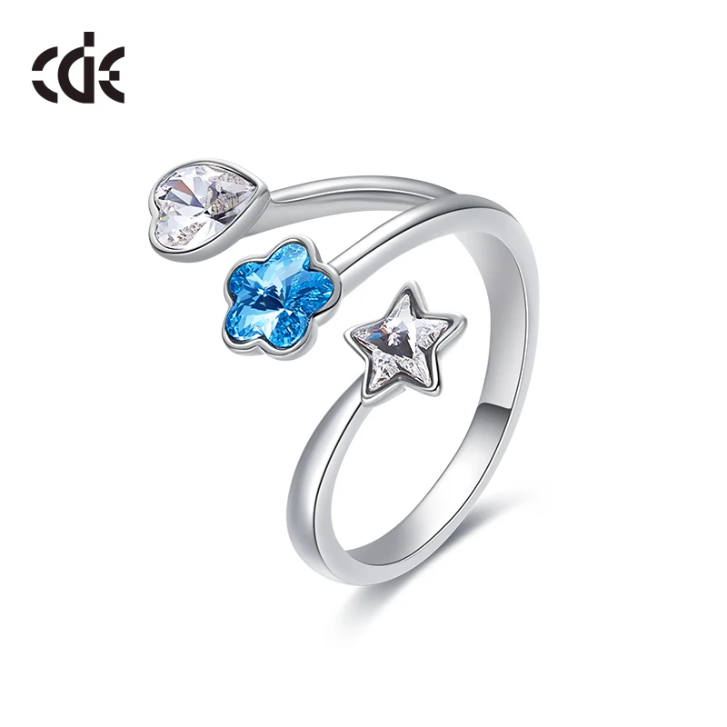 Blue CDE женские кольца украшенные кристаллами от Swarovski сердце цветок звезды регулируемые обрачальные кольца, Помолвка Ювелирные изделия Ringen - Цвет камня: Blue