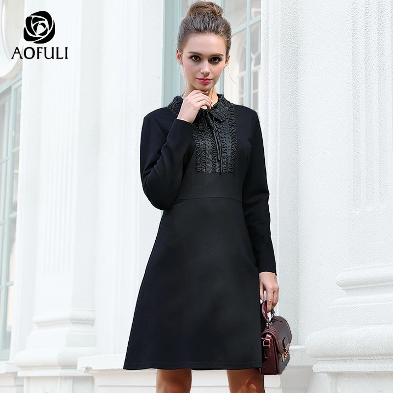 Размер M/L/XL платье с длинными рукавами и бабочкой весенне осеннее повседневное