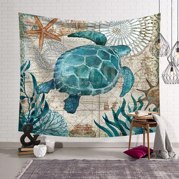 Sea Turtle Swim Vintage Marine Life Home Outdoor Decorative Tapestry Wall Hanging Sheets Picnic Cloth Decor Gift | Дом и сад