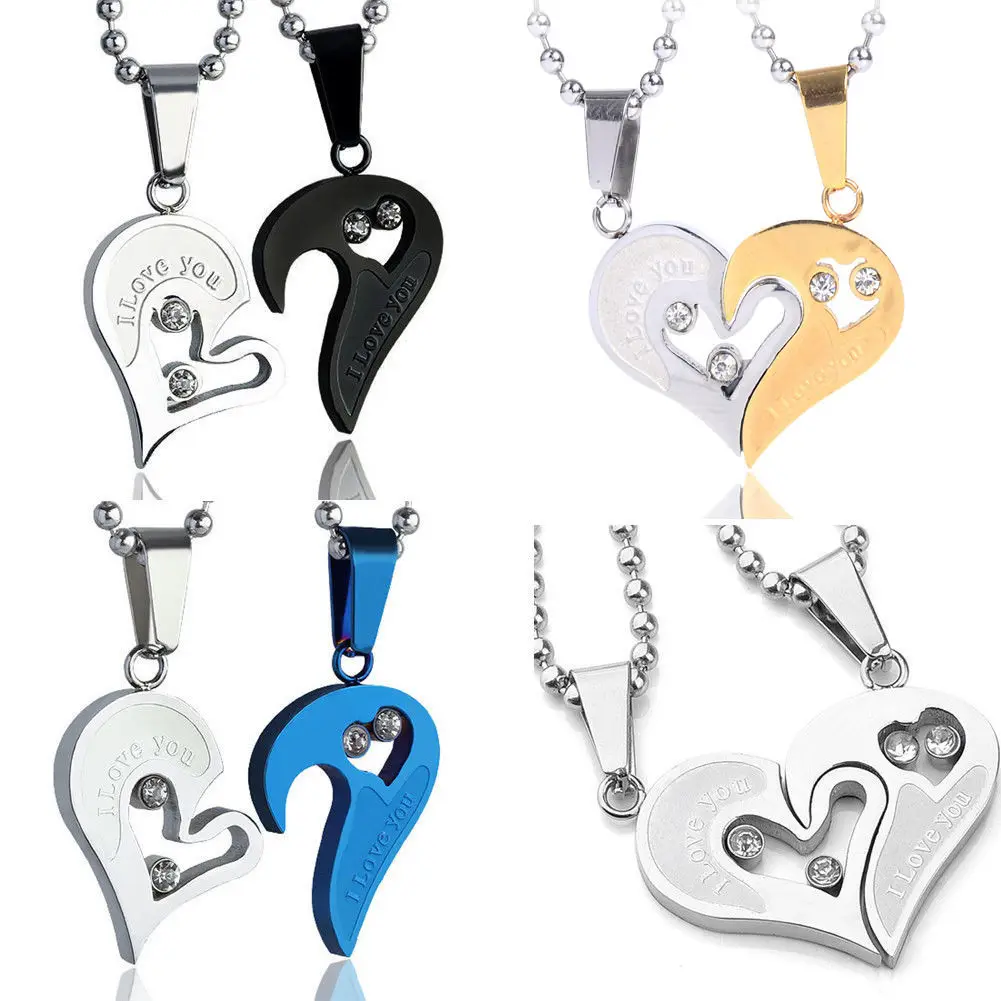 I Love You Heart Men Women Couple Gold/Silver Stainless Steel Pendants Necklaces |