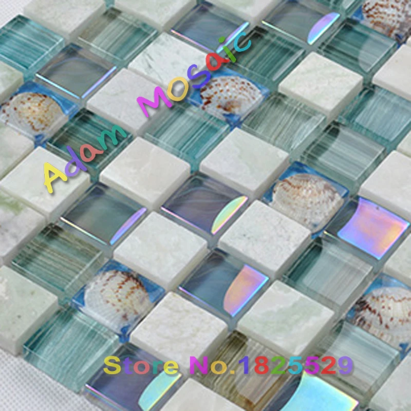 Темно-синий sea shell плитки стеклянные раковины плитка ванная комната матери