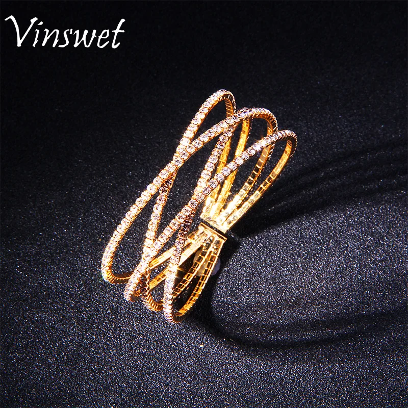 Vinwset Золотой Цвет Циркон Браслет Манжета и Мода Sparkly Кристалл Для Женщин Модные