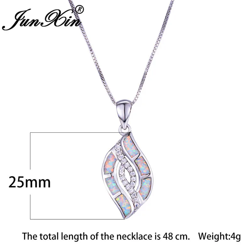 JUNXIN Plant Tree Leaf Pendant Blue White Fire Opal Necklaces For Women Silver Color Zircon Infinity Necklace Wedding Gifts | Украшения и