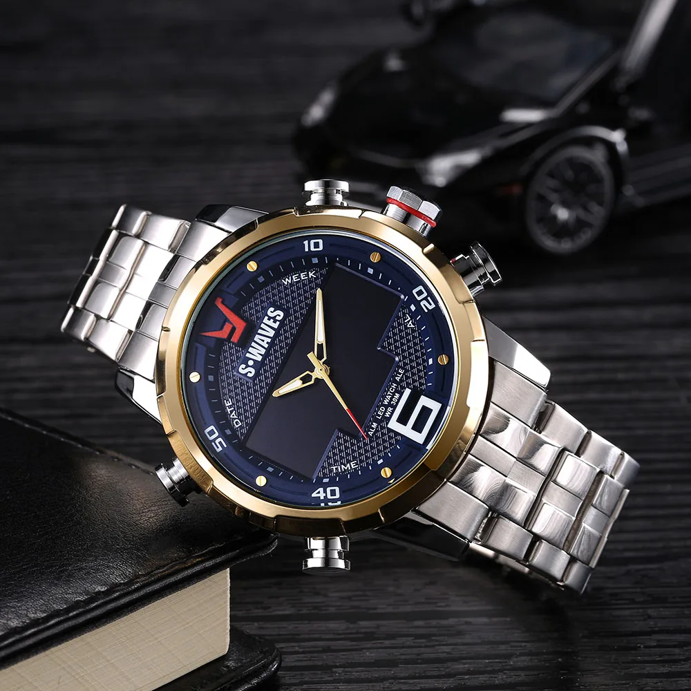 SWAVES часы для мужчин Лидирующий бренд светодиодные цифровые аналоговые наручные