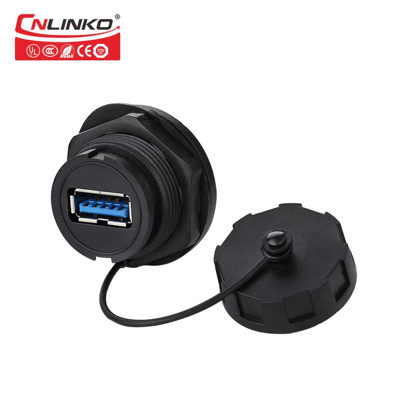 black CNLINKO USB3.0 панельная розетка IP67 водонепроницаемая USB розетка YU USB гнездовая панельная розетка - Цвет: black