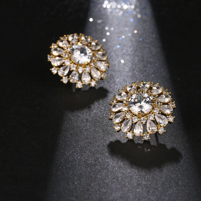 Женские серьги гвоздики с круглым прозрачным Цирконом|brand stud earrings|stud earringswomen brand