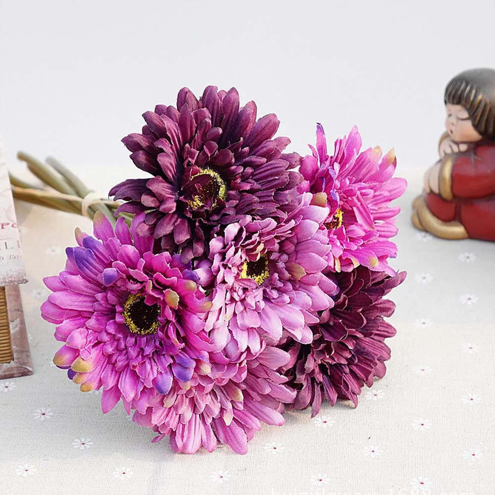 

6pcs Silk stamen gerbera bouquet new Year Christmas home Decorative accessories Wedding fake plastic flowers Artificial flowers