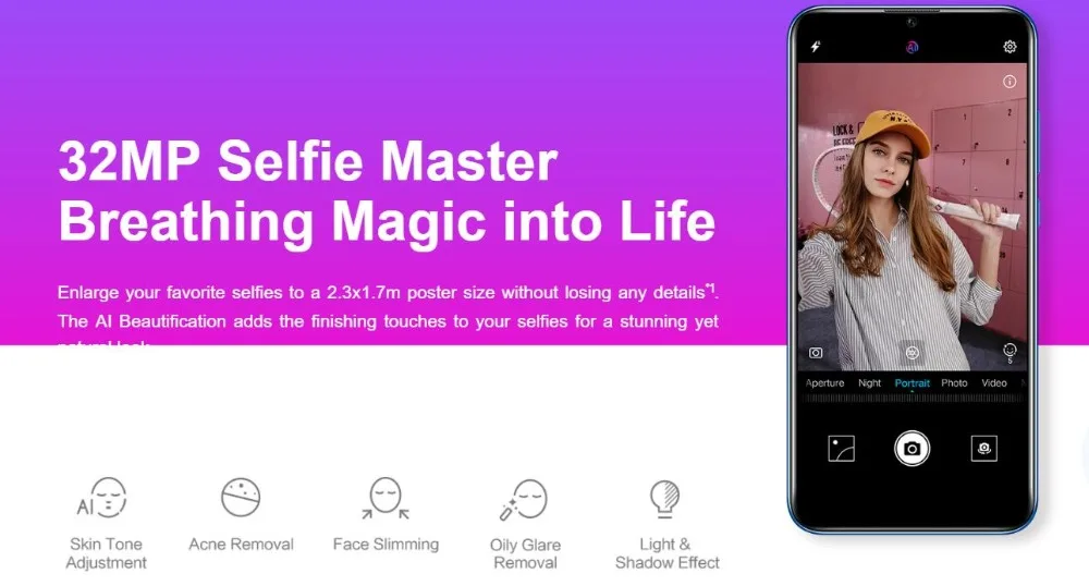 honor 20i, honor 20, i, смартфон, Android 9,0, четыре ядра, 6,5 дюймов, полный экран, двойная камера, 3 слота, сотовый телефон