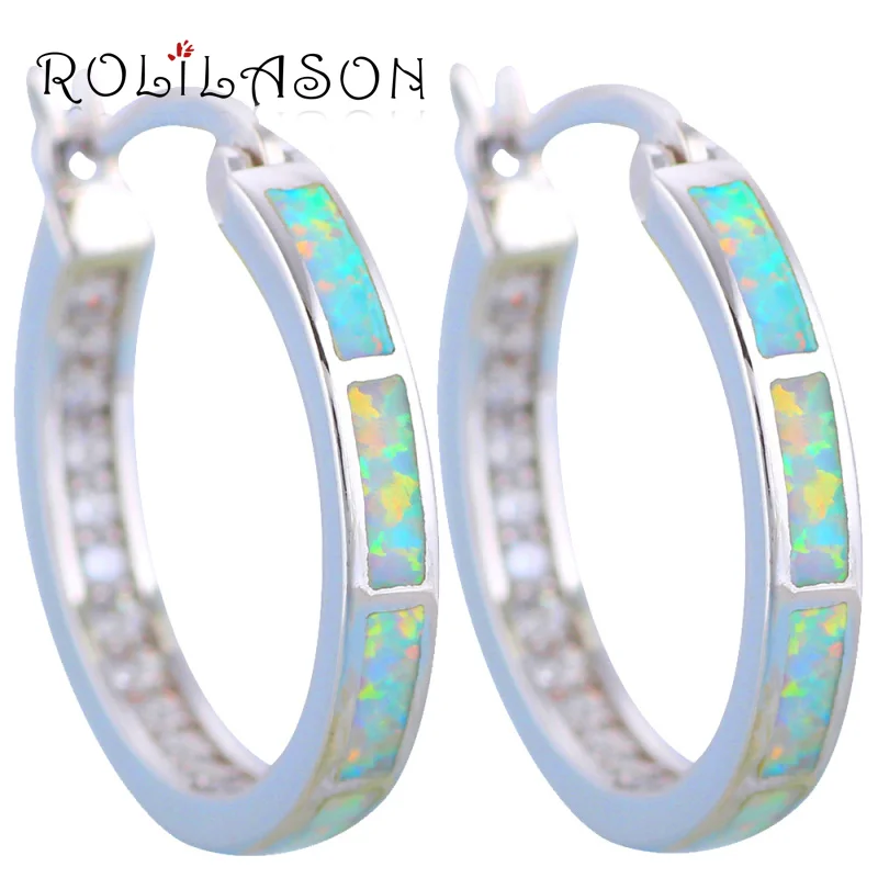 Rolilason Best Австралии Циркон Синий огненный опал Серебро штамп Юбилей Серьги-кольца Модные украшения для Для женщин OES622