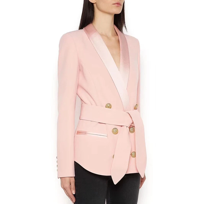 OXANT Tunic Blazer For Women Double Breasted Long Sleeve Lace Up High Waist Coat Female Autumn 2019 Fashion Vintage Tops