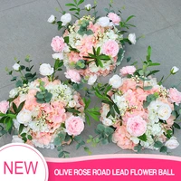 diy olive table centrepieces artificial flower peony rose ball backdrop wedding decor road lead wall hotel party silk flowers