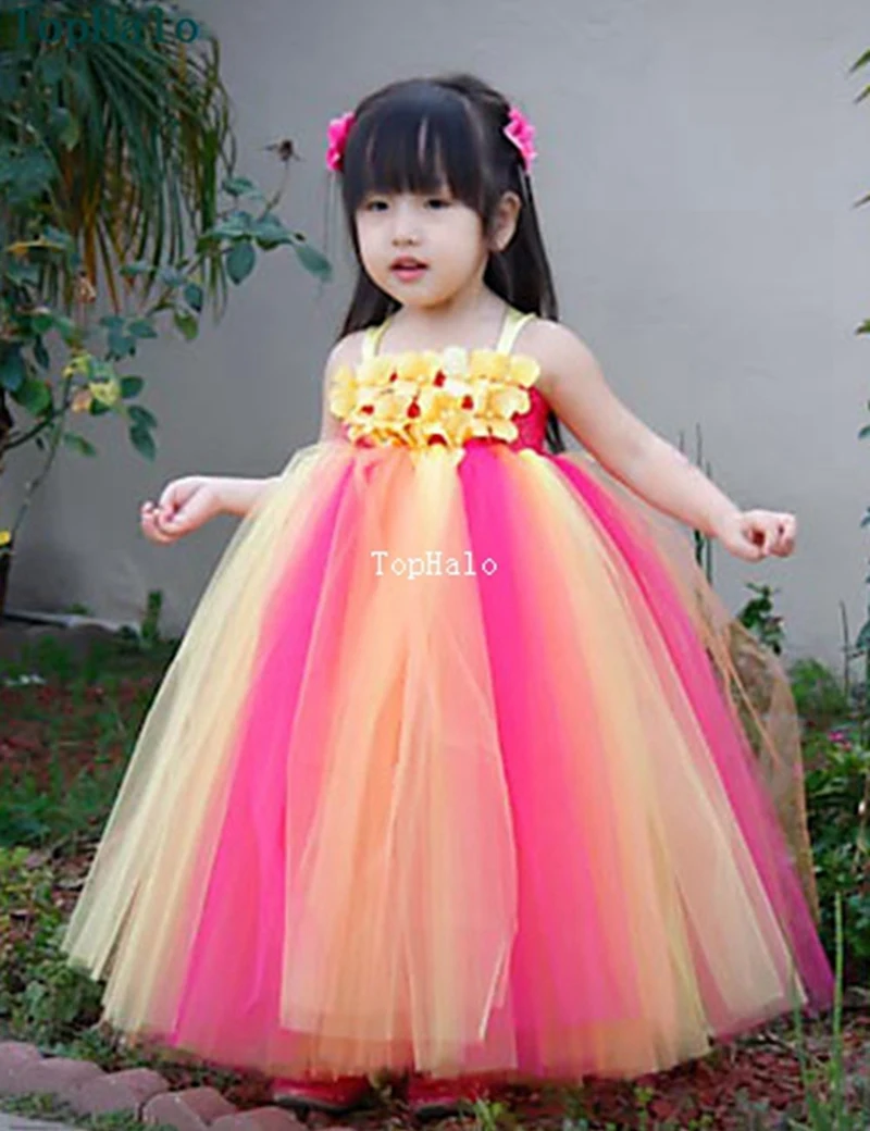 Cute Baby Tutu Dress Ball Gown Tulle Flower Girl Dresses Long Princess Pageant Petals Children's Clothing Kids Birthday | Свадьбы и