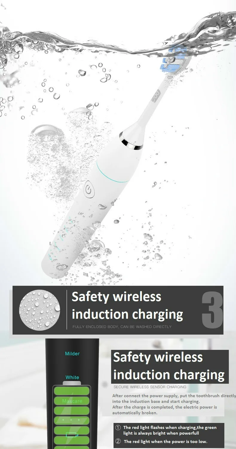 Модернизированная звуковая электрическая ультразвуковая зубная щетка Bluetooth Беспроводная перезаряжаемая Водонепроницаемая зубная щетка интеллектуальная вибрация