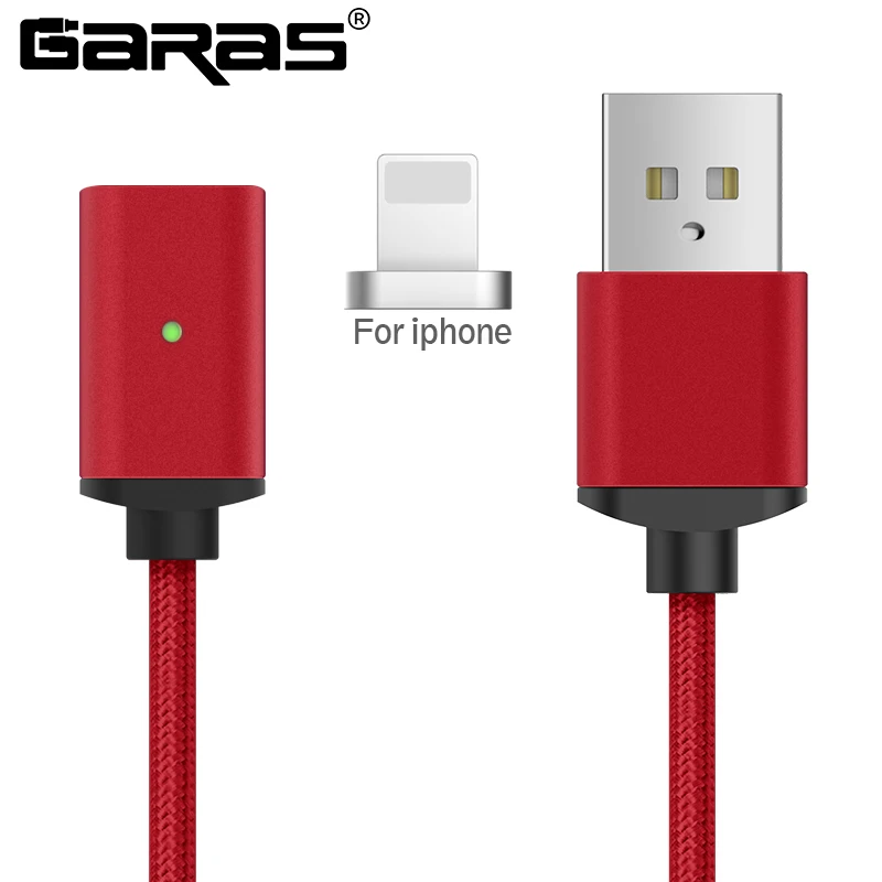 red IOS GARAS Магнитный кабель для iphone Micro Тип usb C 3in1 мобильного телефона Магнит кабель быстрой зарядки Магнитная Micro USB Кабель-адаптер - Цвет: red IOS