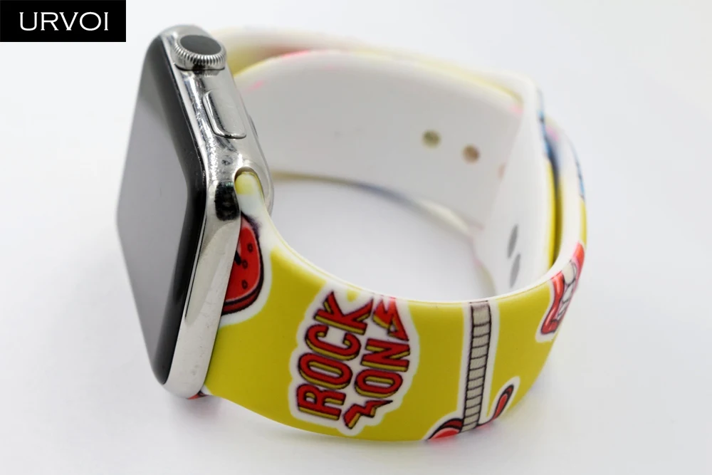 URVOI силиконовый ремешок для Apple Watch series 4 5 3 2 1 спортивный ремешок для iWatch AW адаптер Фламинго Леопард граффити живопись 44 мм