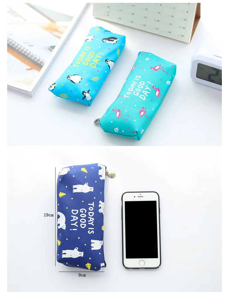 Школьный чехол для карандашей с мультяшными животными милый пингвин фламинго