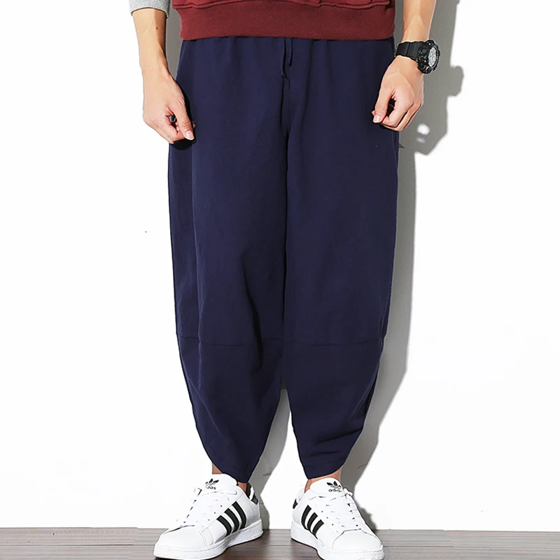 Льняные брюки XXXL Мужские штаны-шаровары льняные хлопковые однотонные полная
