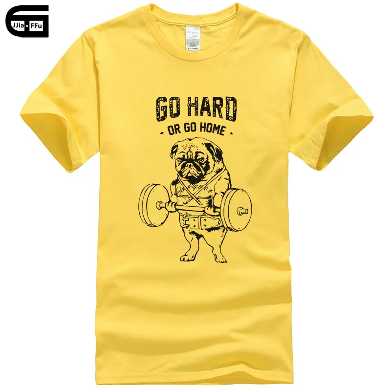 Euro Size Casual Cotton GO HARD OR GO HOME Pug Printed Men crewneck T Shirt Short Sleeve O-Neck Male Tops&Tees T421