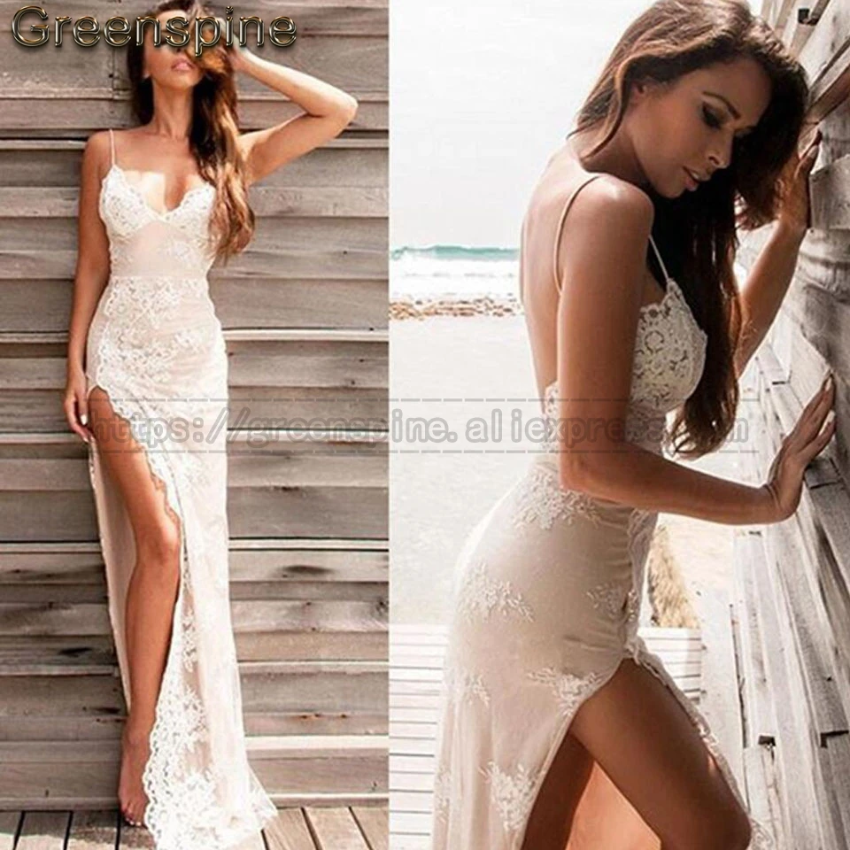 Сексуальная Русалка свадебное платье пляж Robe Mariage сбоку высокое Разделение кружева свадебное платье es бретельках свадебное платье с открытой спиной