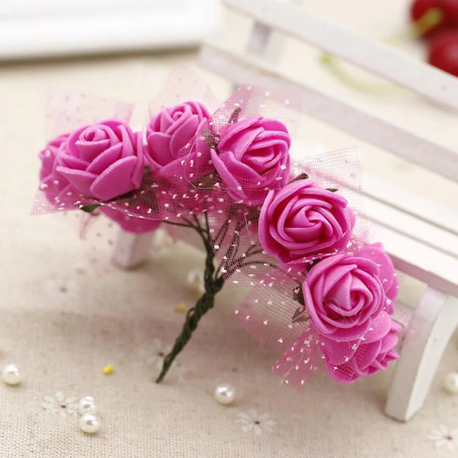 rose red 144 шт Искусственные мини-цветы из пенопласта Розовый Тюль Красный DIY Подарочная коробка крафт бумага Скрапбукинг цветы украшения Искусственный букет венок - Цвет: rose red