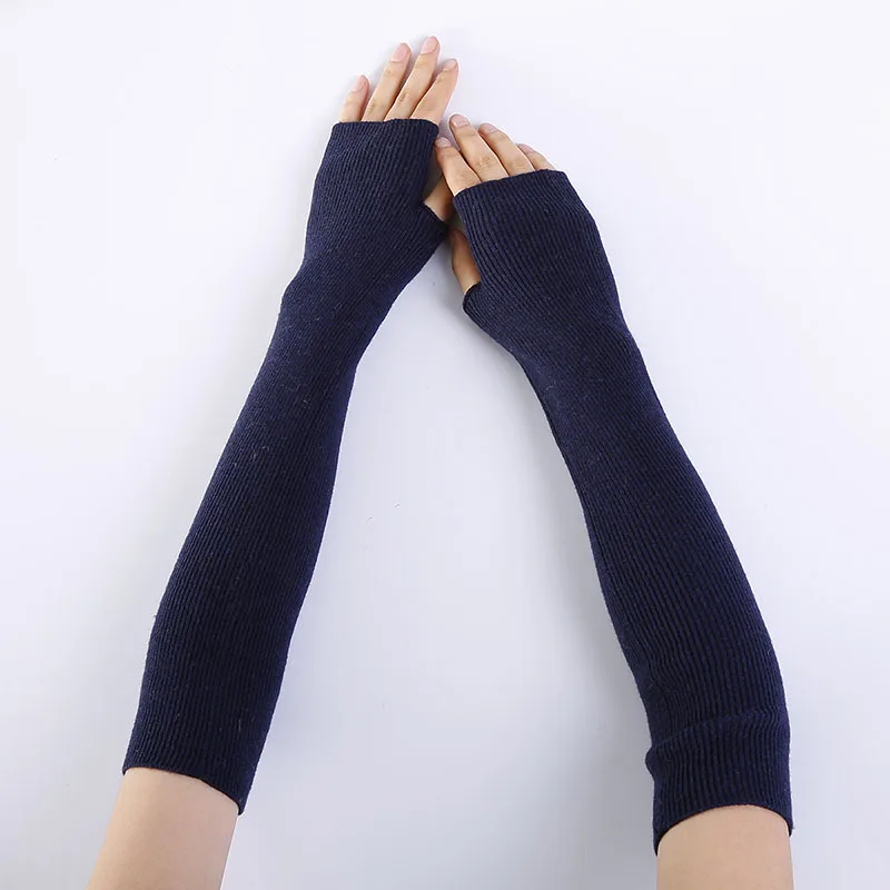Новые женские зимние длинные перчатки DIY из тонкой шерсти вязаные теплые митенки без пальцев женские перчатки - Цвет: Blue