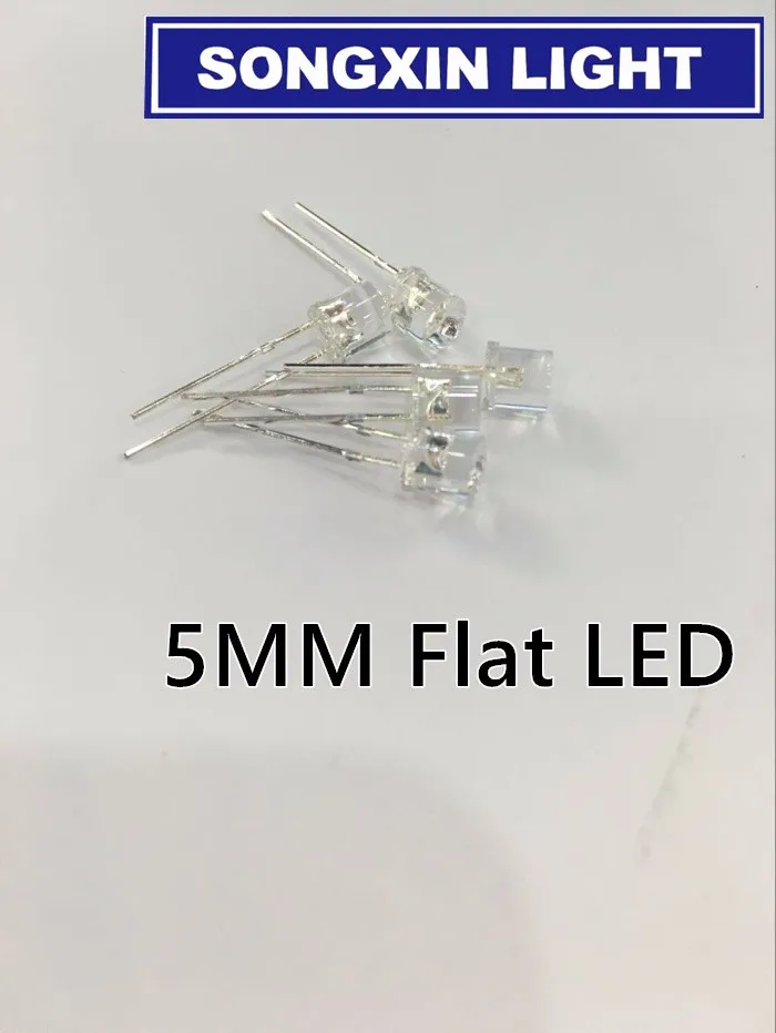 100pcs Flat Top 5mm Blue LED Diode Light Water Clear 5 mm Ultra Bright Wide Angle Light-Emitting Lamp Through Hole - купить по