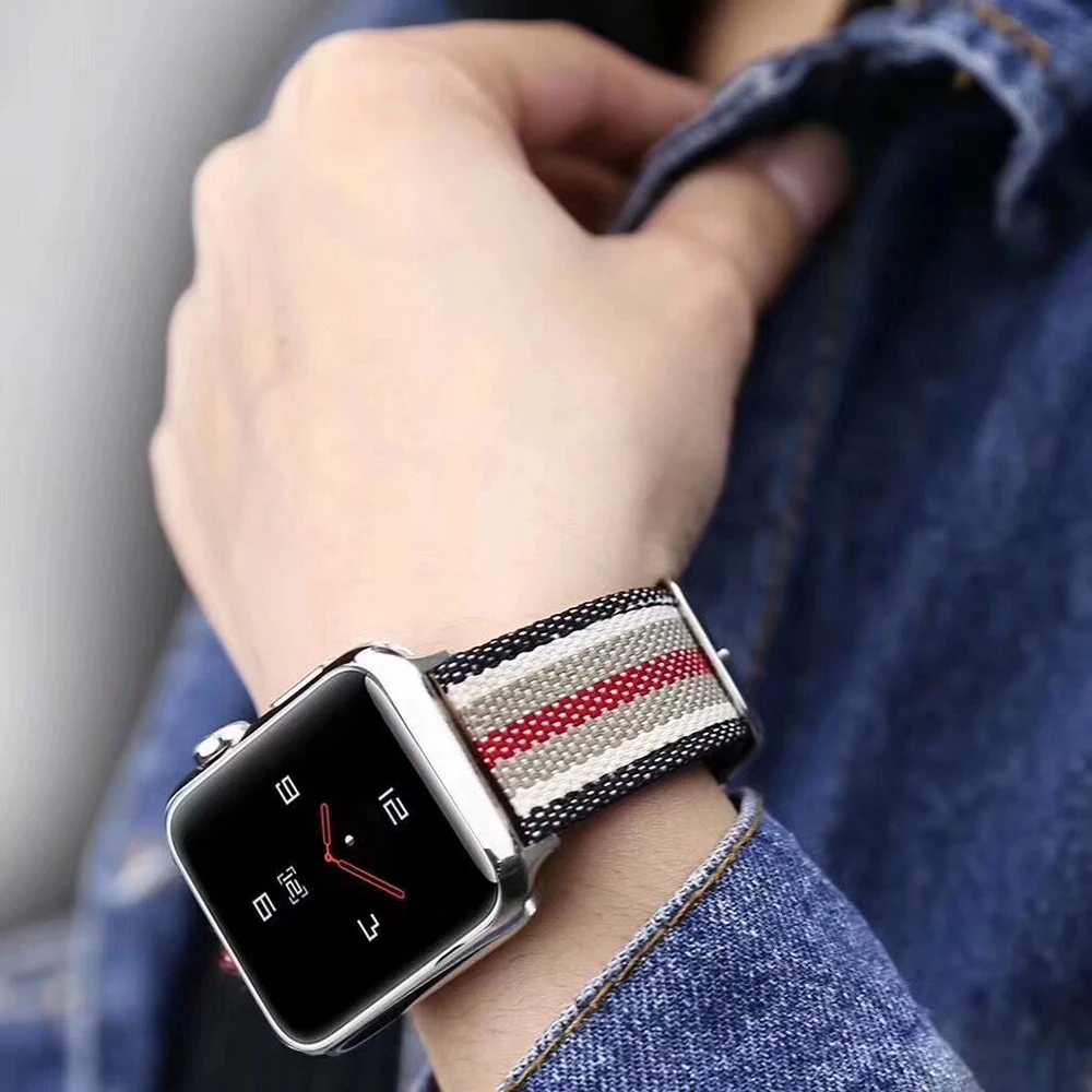 Модный нейлоновый ремешок в полоску для часов Apple Watch 38 мм 40 42 44 iWatch из нейлона